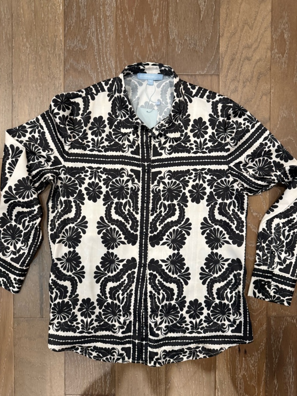 ANTONIO MELANI Black and White Floral Button-Up Blouse
